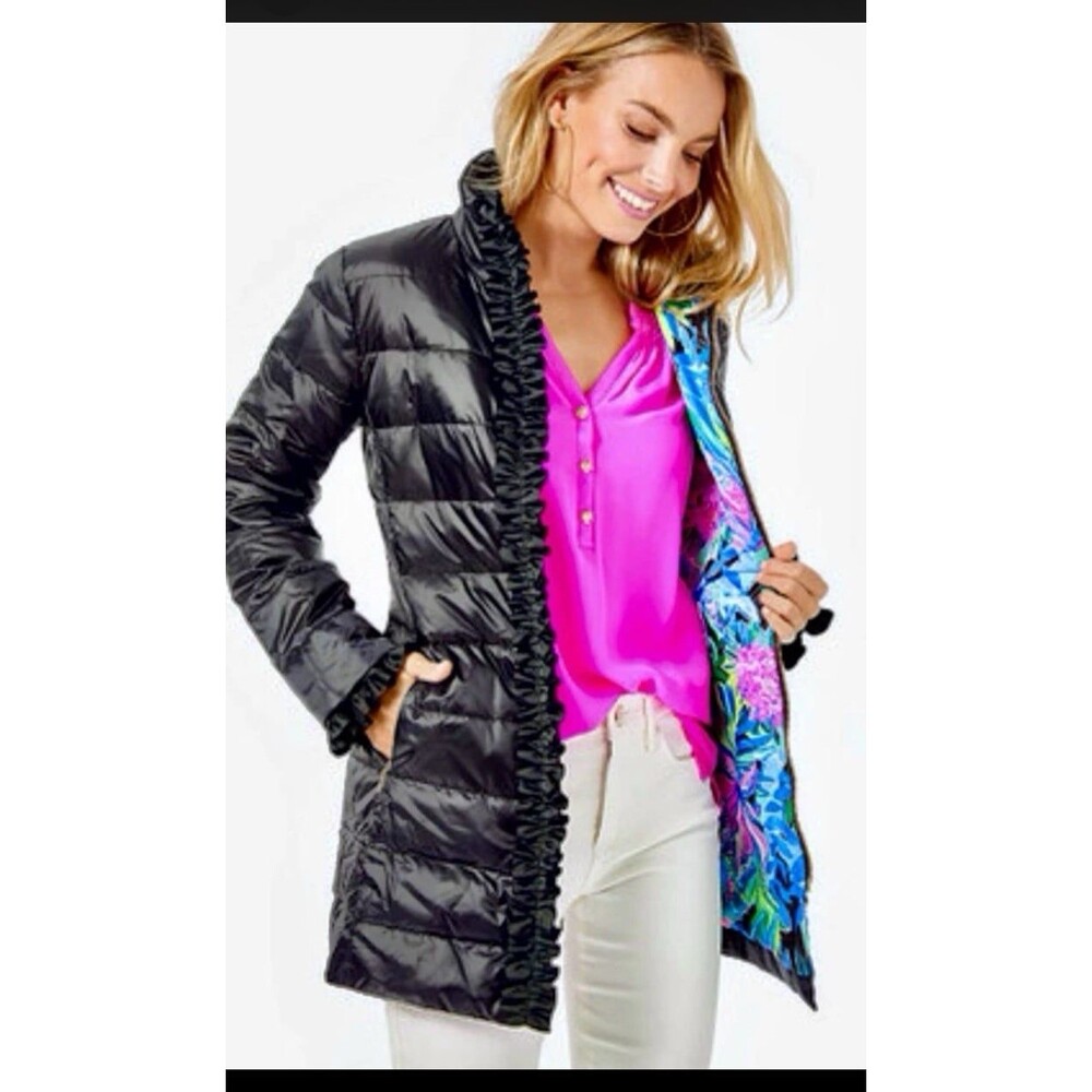 Lilly Pulitzer size 16 black Doria Jacket coat ruffles bnwt